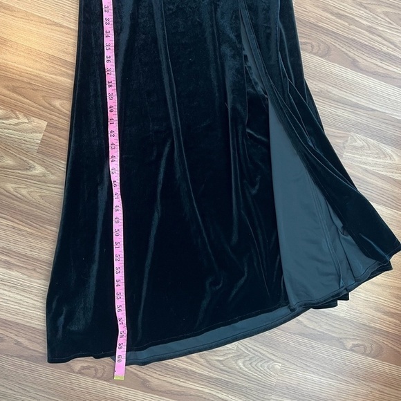 AFTER SIX 1556 ONE-SHOULDER VELVET MAXI DRESS POCKETS BLACK NWT - Picture 9 of 16